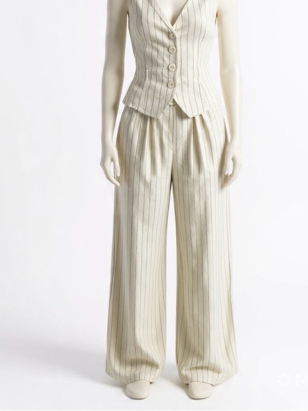 wild fable Cream Pinstripe Wide-Leg Trousers& strapless top-A24